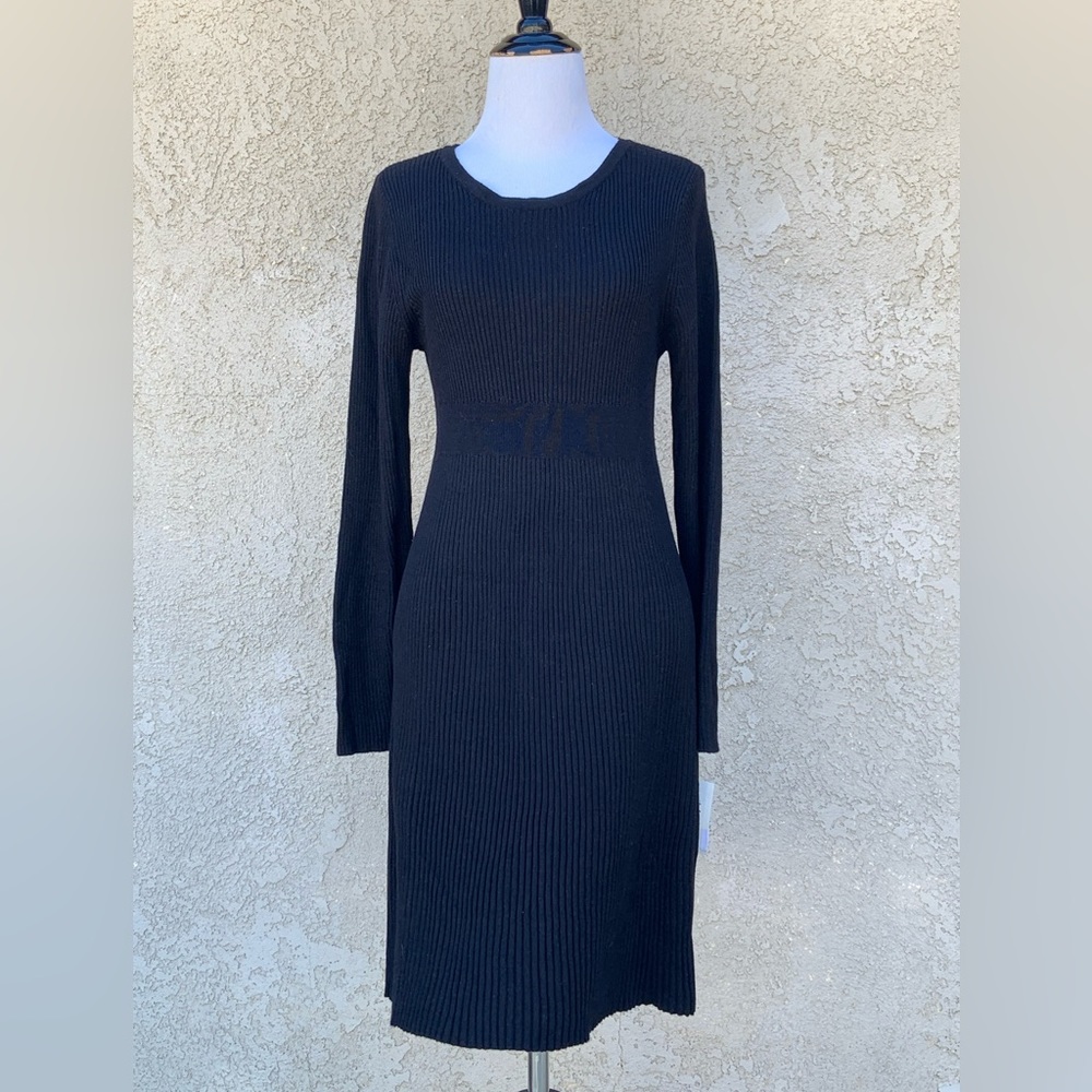 NWT Style & Co. Black Ribbed Sweater Dress -Size Petite Large